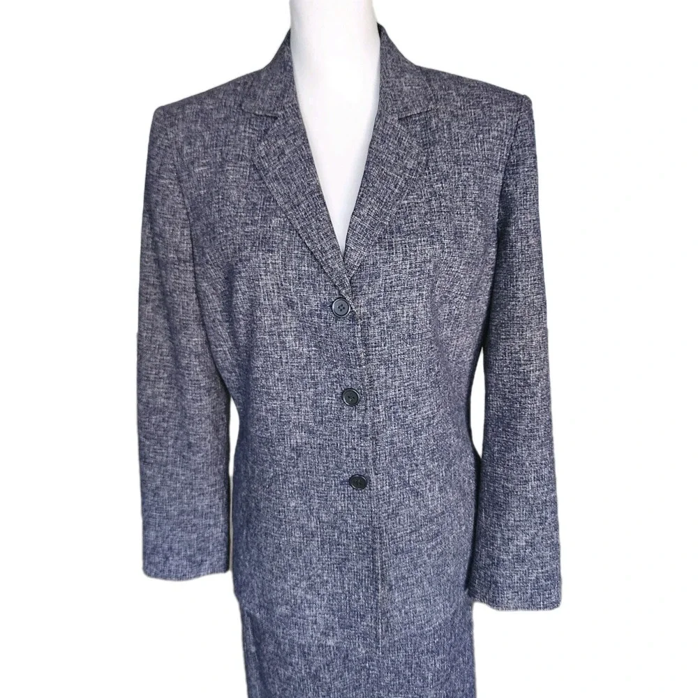 Preston & York 2pc‎ Skirt Suit Set Womens 12 Blue White Business Career Office
